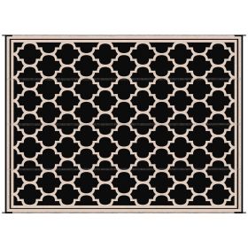 Outsunny Outdoor Rug 9x12 Modern Reversible Folding Plastic Four Straps for Backyard Deck Picnic Camping Black Beige