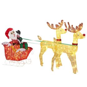 Lighted Reindeer Pulling Sleigh Christmas Decorations