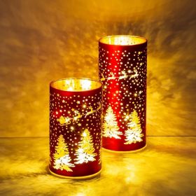 Christmas Decorations Indoor,Mercury Glass Lights with Timer,Battery Powered Fairy Light,LED Latern with Christmas Tree Deer Carvings