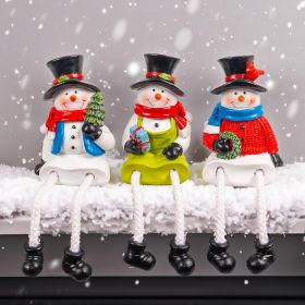 Christmas Figurines, Set of 3 Resin Santa Snowman Sitters with Dangling Legs
