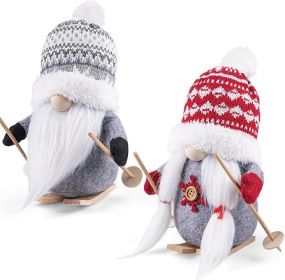 D-FantiX 2Pack Sled Christmas Gnomes Plush with Wood Skis and Ski Poles