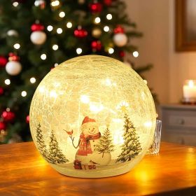 Christmas Snowman Globe with LED Lights, Christmas Decorations Indoor, Lighted Crackle Glass Globes