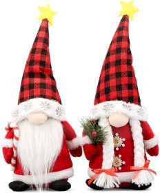 Christmas Gnomes Plush Couple with Red Buffalo Check - Xmas Gnomes Elf Tomte Ornaments Doll - Christmas Decorations - Xmas Decorations for Home