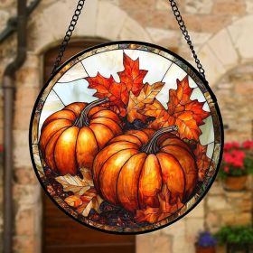 Stained Glass Window Hanging, Pumpkin Maple Leaf Suncatcher for Doors Home Sun Catchers Decoration and Christmas