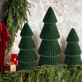 Christmas Decorations - Set of 3 Velvet Ceramic Christmas Trees - Modern Cone Indoor Christmas Decoration Centerpieces for Table Mantel and Livin