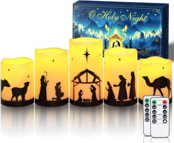Flameless Christmas Nativity Scene Candles, Battery Operated LED Pillar Religion Candles