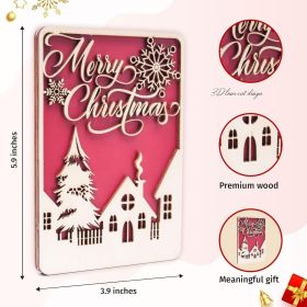 Wooden Christmas Greeting Card, Handmade Merry Christmas Card 2025, Festive Laser Cut Wood Art for Home and Tree Decor