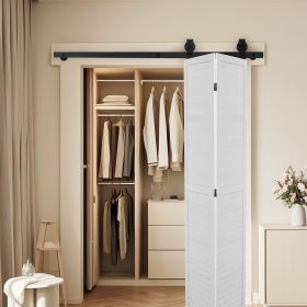 Bi-Folding Sliding Barn Door Hardware Track Kit 52" For Two 24" Doors (Color: Black)