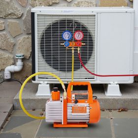 4 CFM 1/3 HP HVAC Single Stage Rotary Vane Vacuum Pump And Manifold Gauge Kit (Color: Orange)