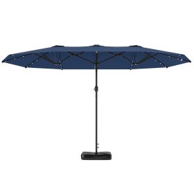 Garden Parasol 14.4ft Double-Sided Sun Umbrella With Base, Patio Parasol With LED Solar Lights, Navy Blue (Color: Navy Blue)