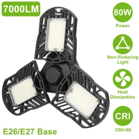 LED Garage Light, IMounTEK E26/E27 80W 7000LM 6500K Garage Ceiling Light Deformable Workshop Lamp LED Ceiling Light Bulbs (Color: Black)