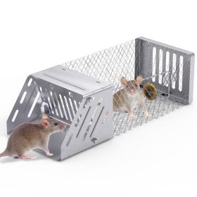 1Pc Automatic Continuous Rat Trap Single Door Mouse Cage Humane Live Animal Trap Cage Indoor Outdoor For Small Rodents Mice Voles (Color: Silver)