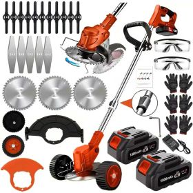 21V Electric Weed Eater With Wheels,Cordless Battery Weed Wacker With Charger, 2Batteries,3 In 1 Brush Cutter String Trimmer Grass Trimmer Lawn M (Color: Red)