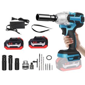1Pc 3 In 1 Cordless Electric Impact Wrench Drill Screwdriver With Brushless Motor Max 3450RPM Variable Speed 2Pcs 6.0Ah Batteries 3 Sockets 3 Scr (Color: Blue)