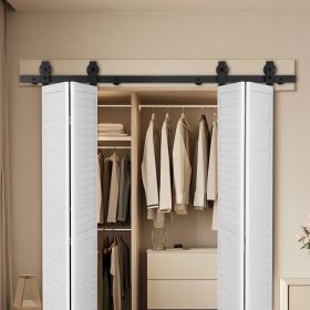 Bi-Folding Sliding Barn Door Hardware Track Kit 60" For Four 14" Doors (Color: Black)