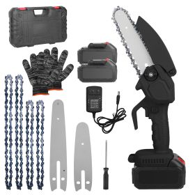 1Pc Electric Mini Chainsaw1Pc  Portable Handheld Cordless Small Chain Saw Battery Powered With 2Pcs 2200mAh Rechargeable Batteries 4in Or 6in Cha (Color: Black)