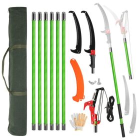 26ft Green Manual Pole Saw Spiral Splicing With Portable Bag Tree Trimmer (Option: One set)