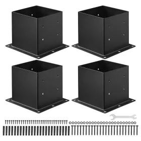4x4 Post Base 4 Pcs, Inner Size 3.6x3.6 Inch 92x92 Mm Post Brackets, Heavy Duty Carbon Steel Decking Posts, Wood Posts Brackets For Pavilion Deck (Option: Post Base)
