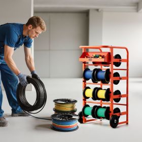 Wire Spool Rack 11 Rods Cable Caddy Wire Spool Cart For Industrial Electrical (Color: Orange)