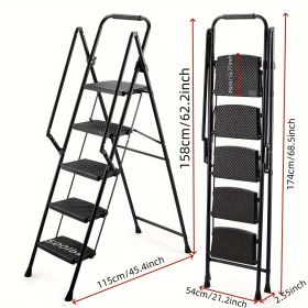 Metal-plastic Folding Stepladder (Color: Black)