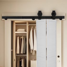 Bi-Folding Sliding Barn Door Hardware Track Kit 36" For Two 16" Doors (Color: Black)