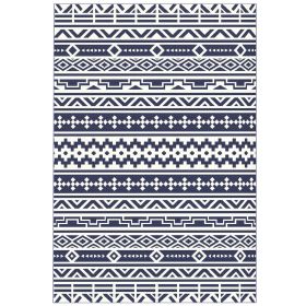 Reversible Outdoor Rug, Waterproof Plastic Straw With Carry Bag, 6 X 9, Blue  White Geometric (Color: Blue)