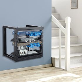 9U Wall Mount Rack 150 Lbs/68.04 Kg Open Frame Server Network Rack Black (Color: Black)