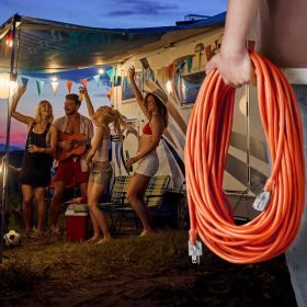 100FT Heavy Duty Extension Cord 16AWG 10A 1250W 3 Prongs With Lighted End (Color: Orange)