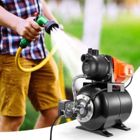 1HP Shallow Well Pump With Pressure Tank 1000GPH Irrigation Booster Pump (Color: Orange)