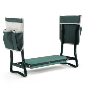 Outdoor 2-in-1 Garden Stool & Kneeler Bench With Tool Bags & Kneeling Pad Green (Color: Green)