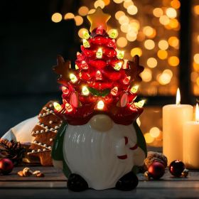 Christmas Gnome Christmas Tree, 8In Mini Ceramic Lighted Christmas Tree (Color: Red)