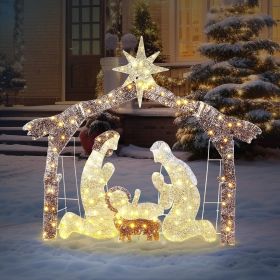 6ft 190LED Nativity Scene Brown Roof Christmas Lights, 30V 3.6W, Festive Home Decoration, Easy to Maintain, Create a Warm Holiday Atmosphere (Color: Brown)