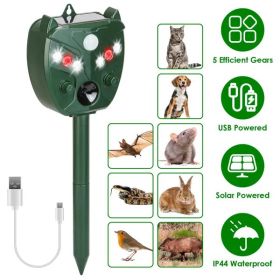Ultrasonic Solar Animal Repeller Outdoor Mole Snake Squirrel Mouse Chaser Waterproof Bird Deer Dog Cat Deterrent With 5 Gears For Farm Garden Yar (Color: Green)