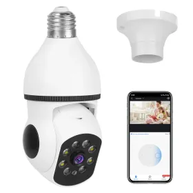 E27 WiFi Bulb Camera 1080P FHD WiFi IP Pan Tilt Security Surveillance Camera With Two-Way Audio Full Color Night Vision Flood Light Motion Tracki (Color: White)