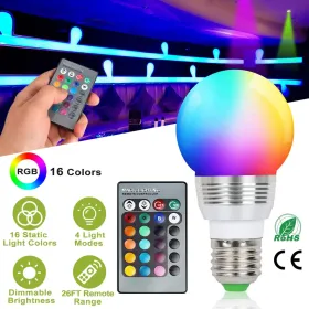 16 Colors Change LED Bulbs E27 3W RGB Dimmable Mood Lighting Lamp IR Remote Control (Color: White)
