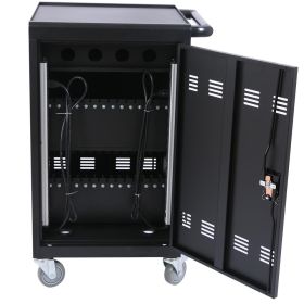 Mobile Charging Cart And Cabinet For Tablets And Laptops, Holds Up To 32 Devices (Color: Black)