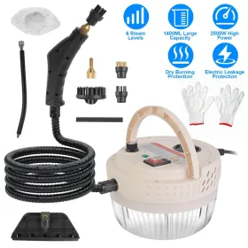 2500W Handheld High Temperature And Pressure Steamer Cleaner With 1400ML Tank 9 Accessories 6 Steam Levels For Dirt Grease Grout Tile Floor Couch (Color: Beige)