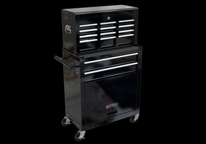 High Capacity Rolling Tool Box With Wheels And Drawers (Color: Black)
